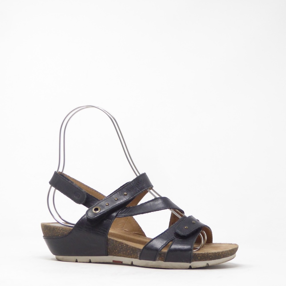 Josef Seibel Hailey 33 Womens Sandals Black Leather Strappy Low Wedge 38 / 7-7.5